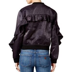 Guess Jeans Biella Ruffled Black Bomber Jacket